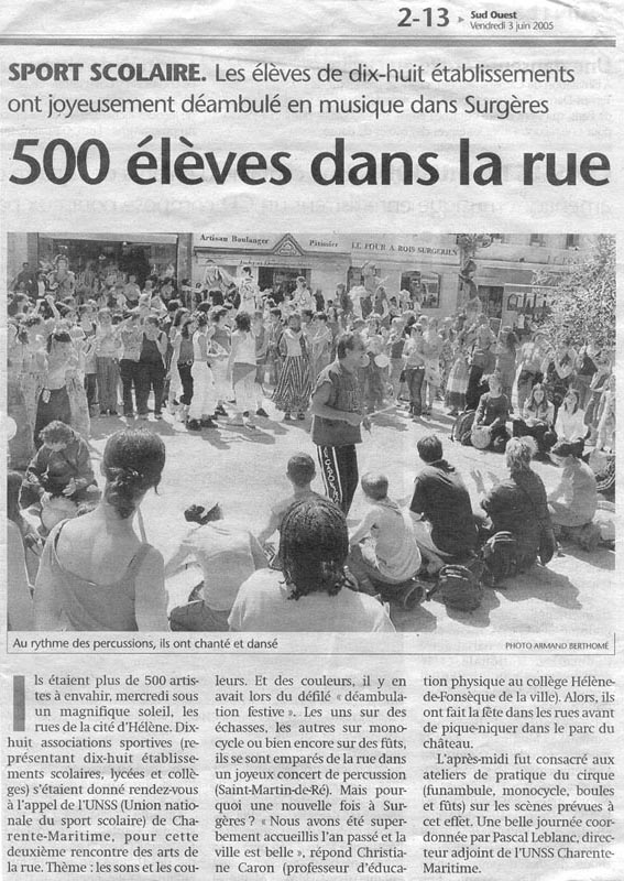 Article de journal sur le concert du 01-06-2005 à La Rochelle
