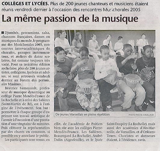 Article de journal sur le concert du 03-06-2005 à La Rochelle